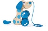 Hape Walk-A-Long Puppy Wooden Pull Toy | Push Pull Toy Puppy For Toddlers Can Sit, Stand And Roll. Rubber Rimmed Wheels For Easy Push And Pull Action, Blue