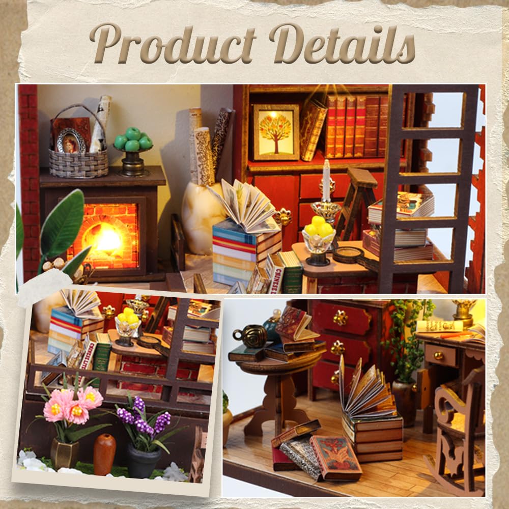 Diy Book Nook Kit, 3D Puzzle Wooden Book Nook, Dollhouse Kit, With Furniture And Led Light, Accessories Educational Toys, For 14
