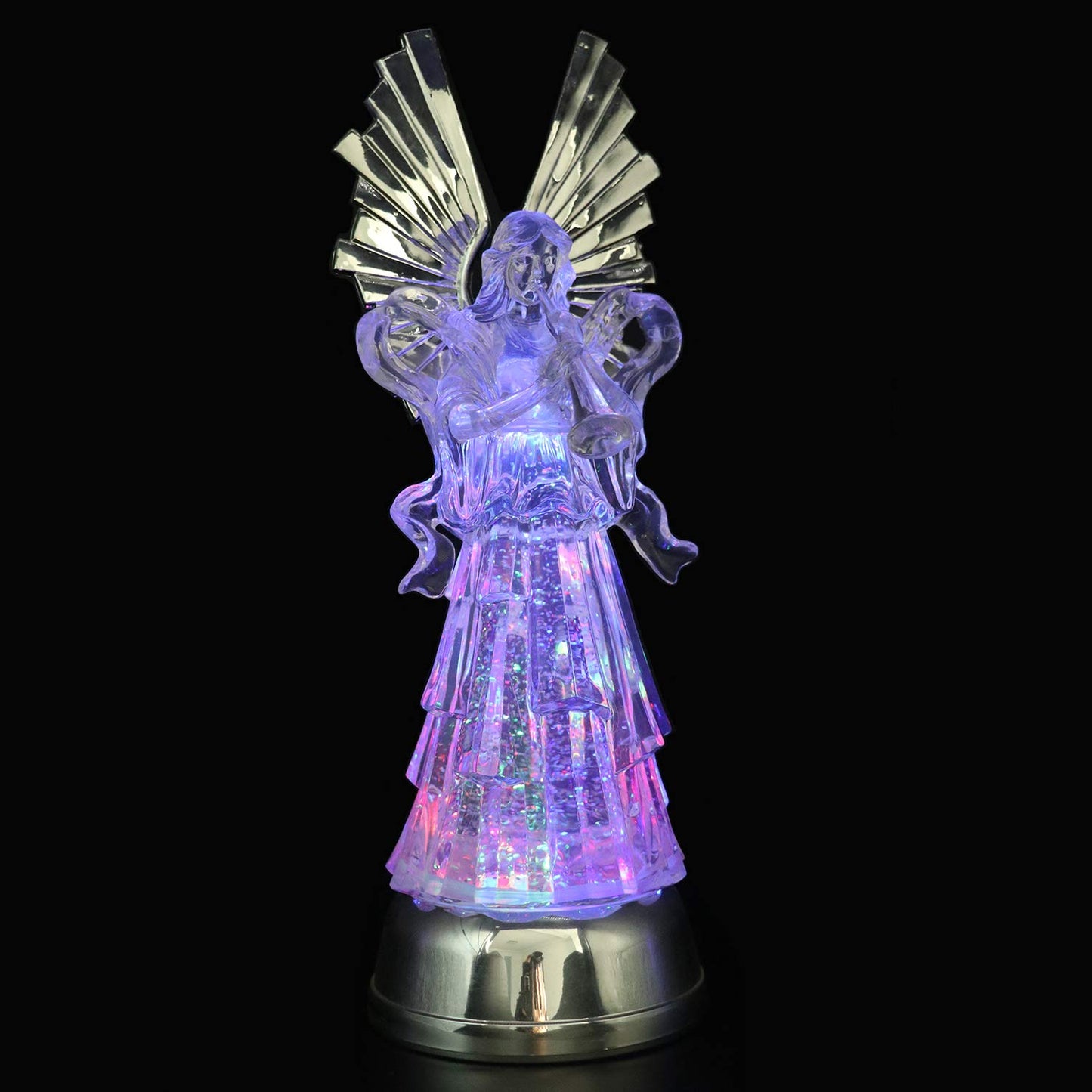 Eldnacele 14" Christmas Snow Globe - Battery Operated Color Changing Angel Figurine with Trumpet for Tabletop Decoration, Model AG001-H