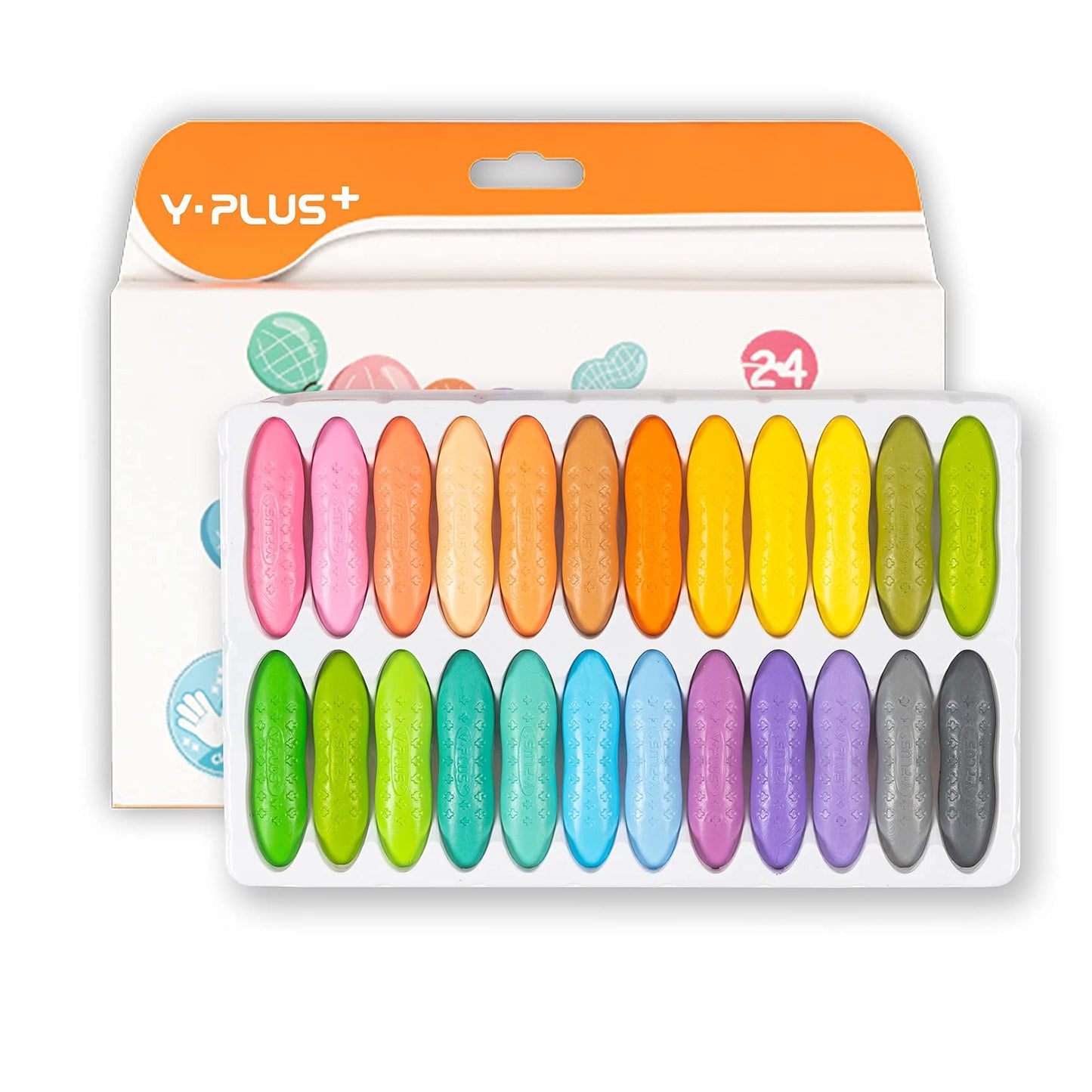 Yplus Peanut Crayons For Kids, 24 Pastel Colors Washable Toddler Crayons, Non-Toxic Baby Crayons For Ages 2-4, 1-3, 4-8, Colorin