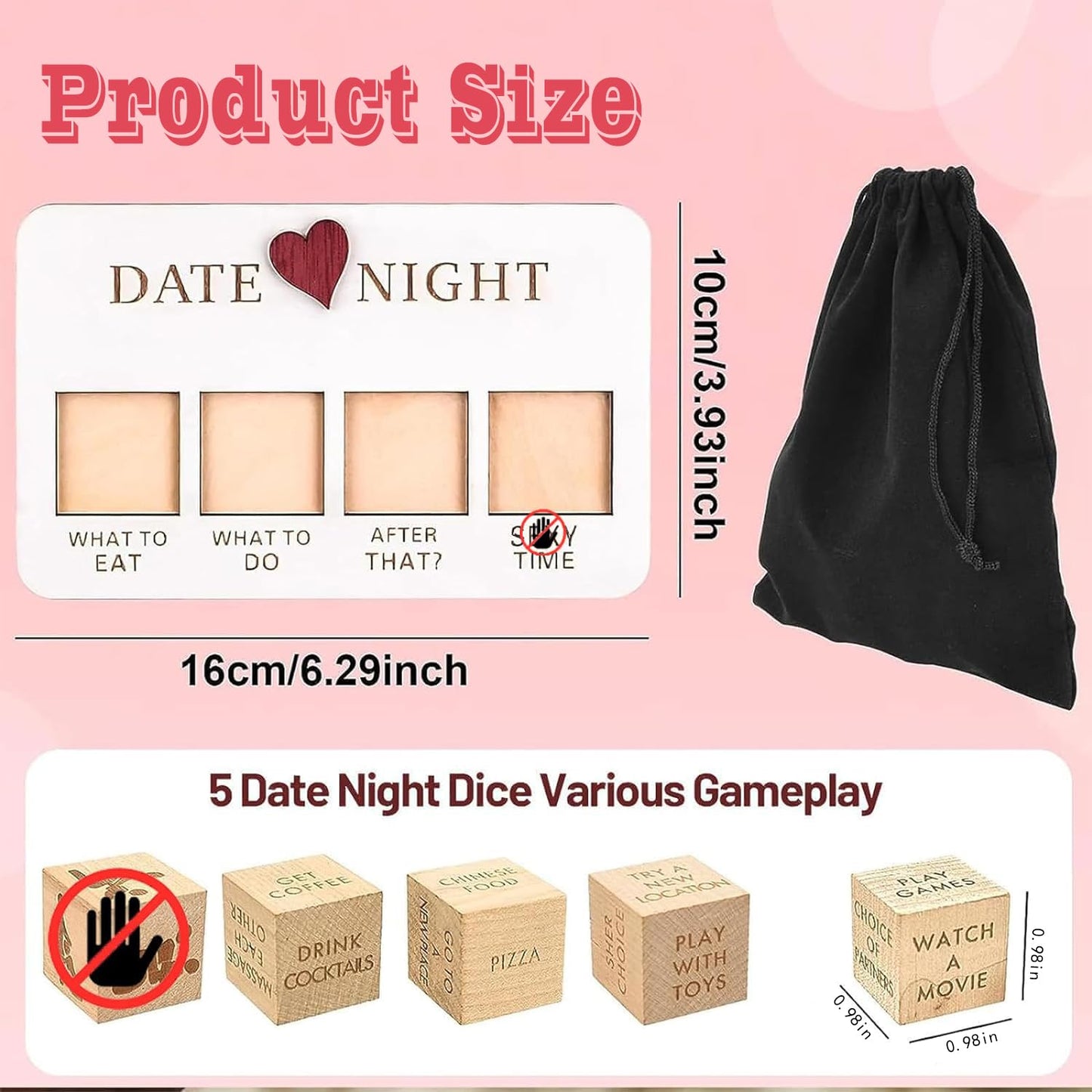 FOWSEEK Date Night Dice, Funny Date Night Idea Dice for Couples, Portable Wooden Dice Kit for Wife Husband Girlfriend Boyfriend