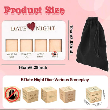 FOWSEEK Date Night Dice, Funny Date Night Idea Dice for Couples, Portable Wooden Dice Kit for Wife Husband Girlfriend Boyfriend
