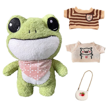 Iinkcma Frog Stuffed Animals Plush Toy With Removable Clothes Cute Soft Frog Plush Stuffed Gifts For Kids - 12 Inch ([4Acc] Clev