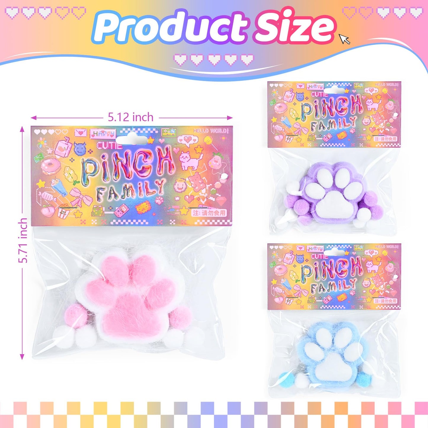 3Pcs Taba Squishy Squeeze Cat Paw Toys, Fufu Sticky Cat Paw For Stress Relief, Pinch Family Opp Packaging Sensory Toys, Chuu Chr