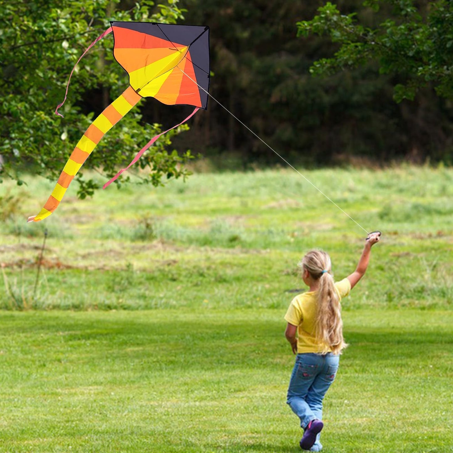 Simxkai 3 Pack Delta Kite, Green, Blue & Orange Kite For Kids & Adults, The Easiest Flying Beach Kites For Family Trip Outdoor G