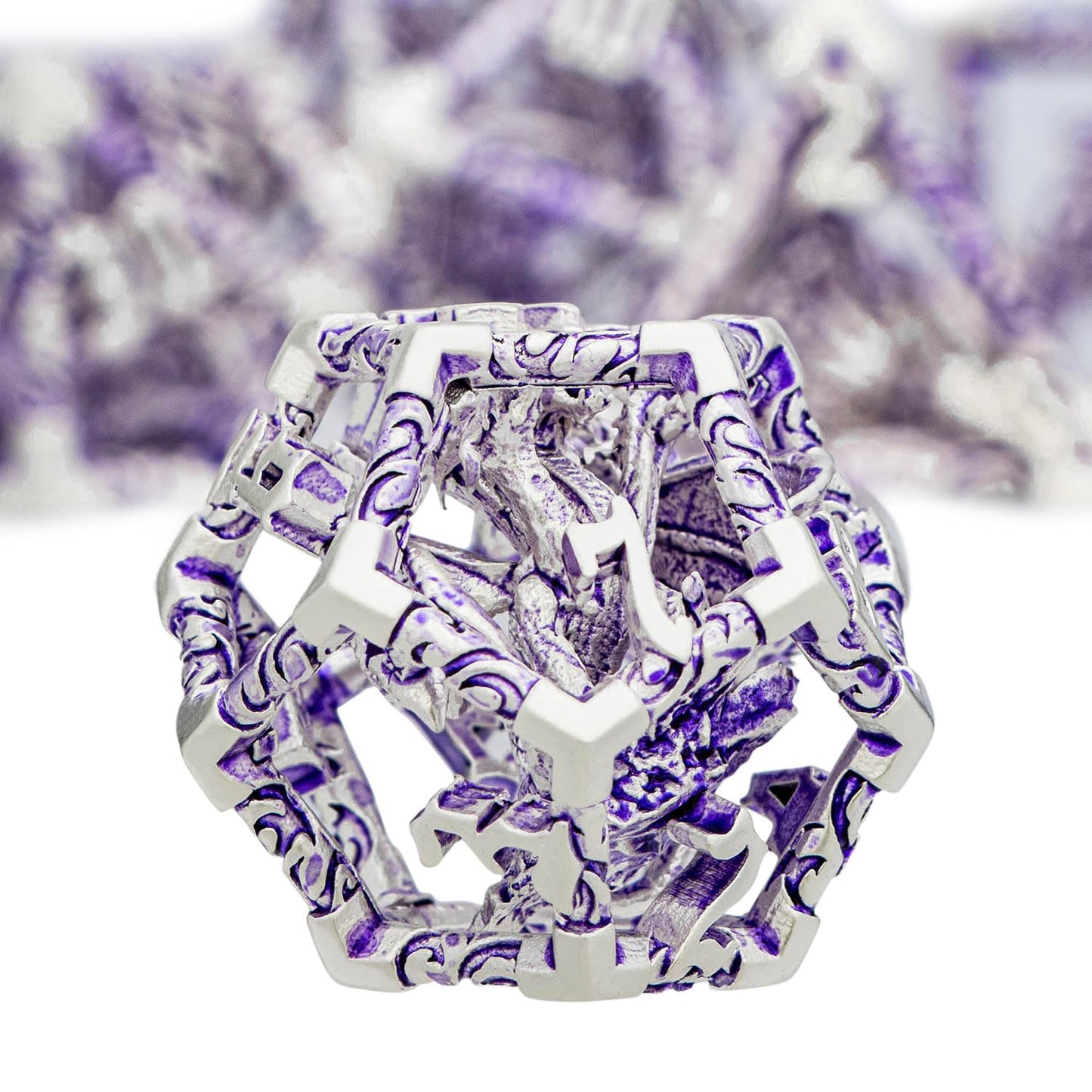 Aruohha Hollow Dnd Dice Set Silver Purple 5-Headed Dragons D And D Dice With Gift Box, Role Playing Games Rpg 7Pcs Dungeons Meta