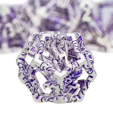 Aruohha Hollow Dnd Dice Set Silver Purple 5-Headed Dragons D And D Dice With Gift Box, Role Playing Games Rpg 7Pcs Dungeons Meta