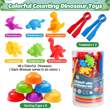 Skrtuan Counting Dinosaur Matching Toys With Sorting Bowls Montessori Preschool Educational Activities Learning Color Sorting Fine Motor Skills Sensory Toys Birthday Gift For 3 4 5 Year Old Boys Girls