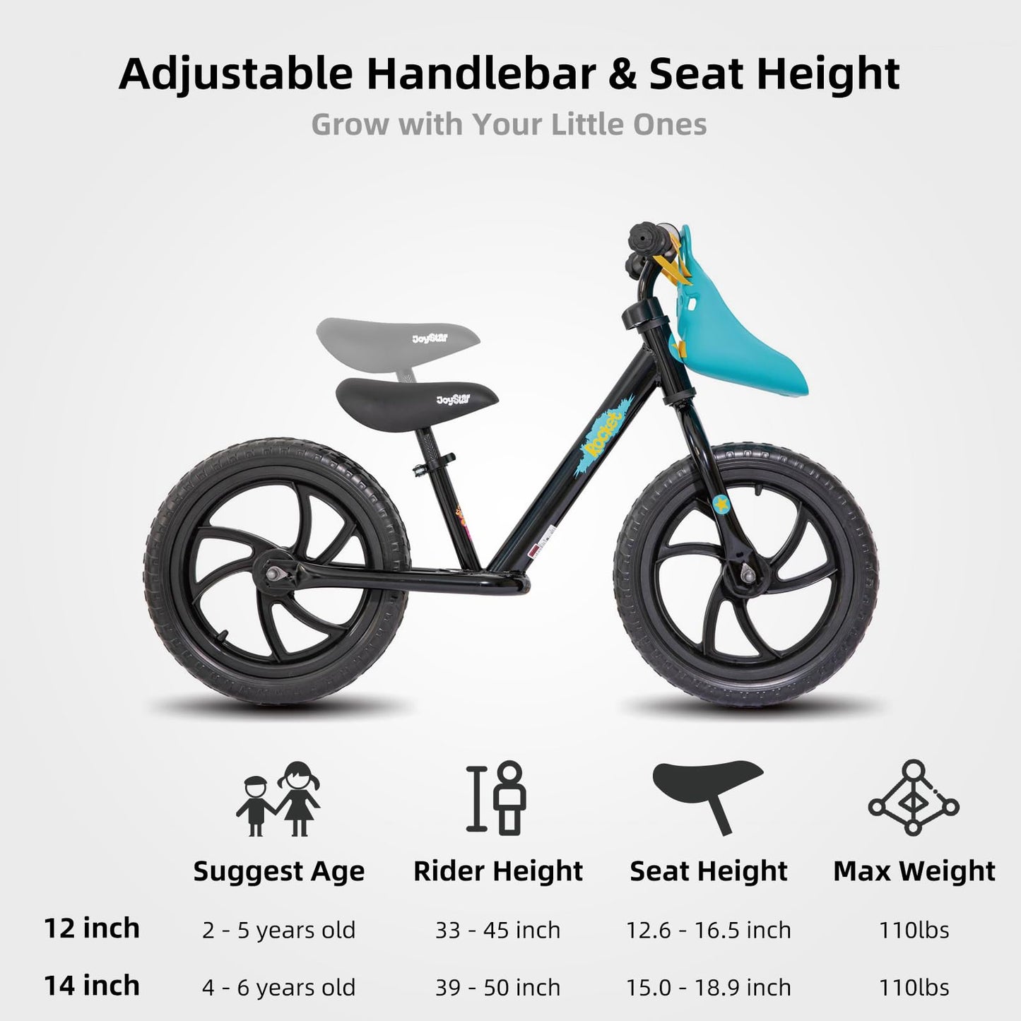 Joystar 14 Inch Balance Bike For Boys Girls 18Months-5 Years Old Push Bicycle Toddler Balance Bike 14' Gift Bike For Boys Girls Black