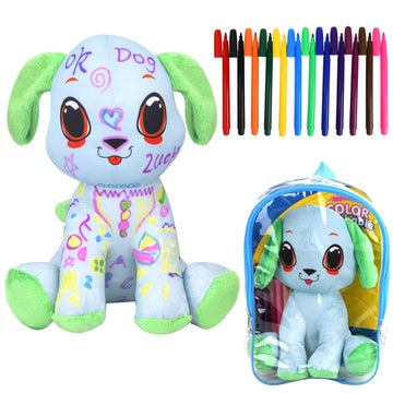 Drawmytoy Coloring Plush Toy With 12 Washable Markers For Little Girls Doodle Dolls Arts And Crafts Soft Diy Washable Doodle Stuffed Animal Toy For Kids Ages 4-6 Birthday (Green Puppy)