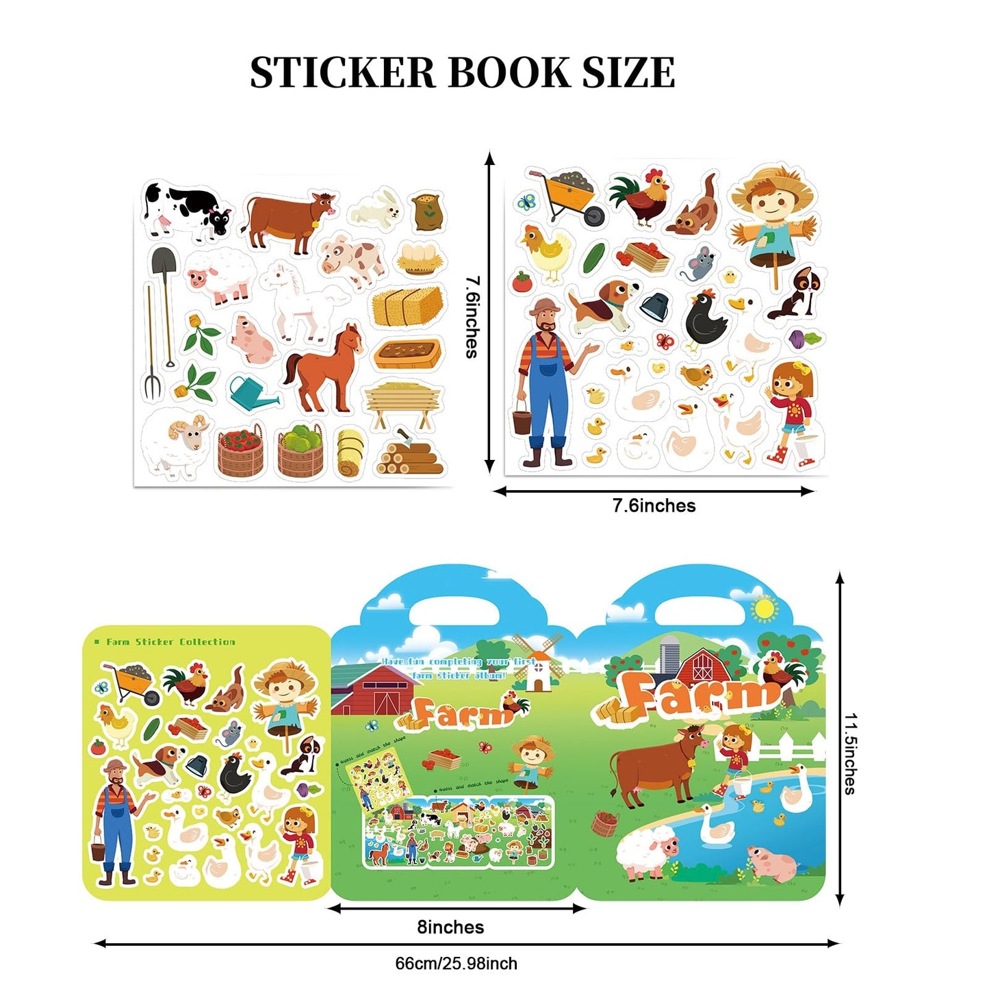 Reusable Sticker Books For Kids 2-4, Stickers For Toddlers 2-4 Years, 53Pcs Farm Reusable Stickers For Boys Girls Church Airplane Car Travel Activities