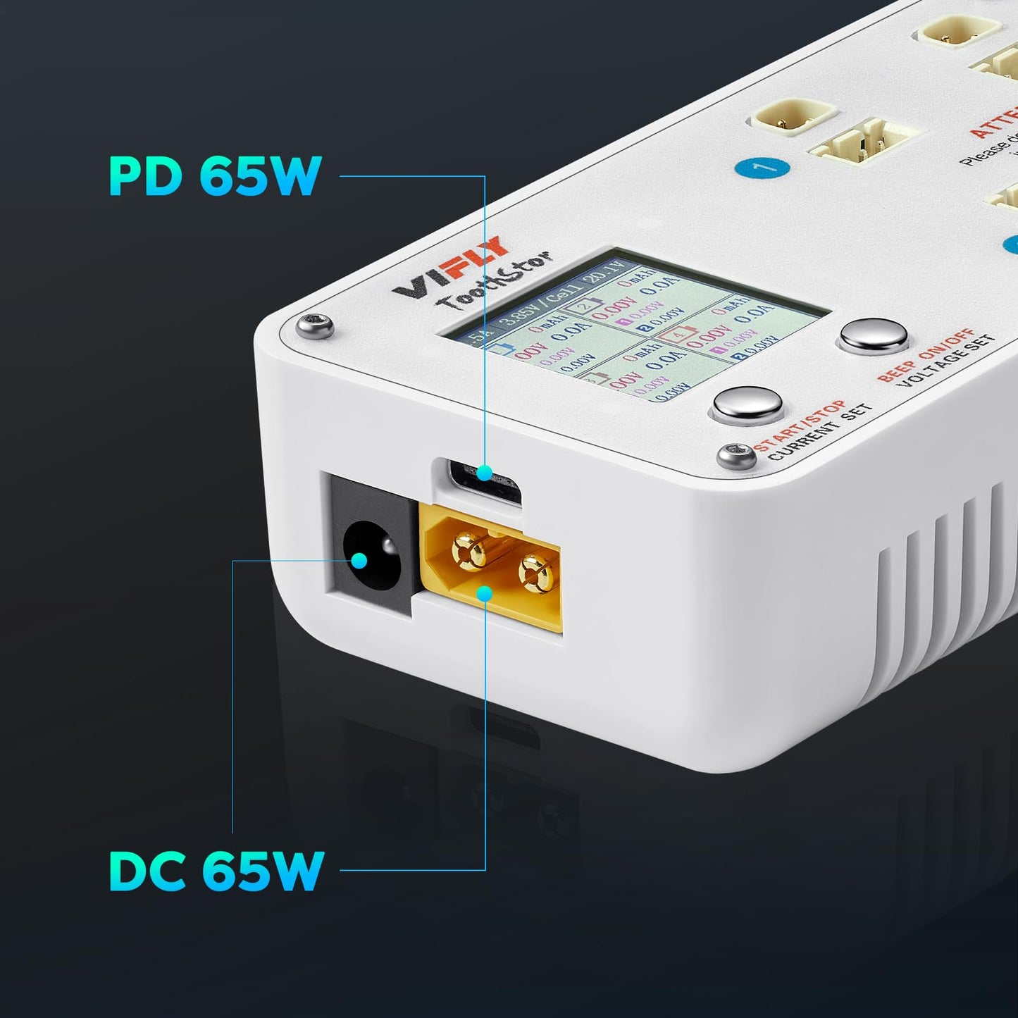 VIFLY ToothStor 4-Port 2S LiPo Balance Charger with Storage Mode - Compact White Design for High-Performance Charging