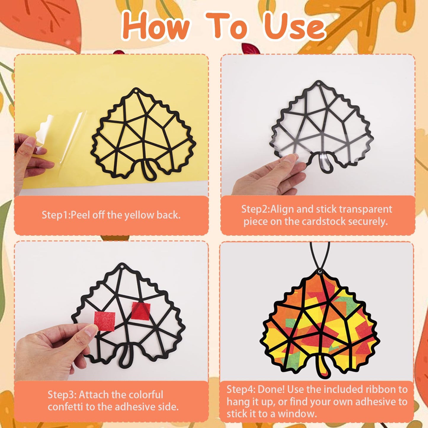 Renbuzhu 40PCS Fall Crafts Bulk: Leaves Paper Suncatchers DIY Kit for Autumn Thanksgiving Activities Decorations, Window Stained