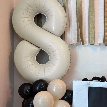 Paticool 40 Inch Beige Number Balloon 8, Large Cream Number Foil Mylar Balloons For Birthday Party Celebration Decorations Suppl