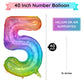 Paticool 40 Inch Rainbow Number Balloon 5, Large Number Foil Balloons Mylar For Girl Boy Birthday Party Celebration Decorations