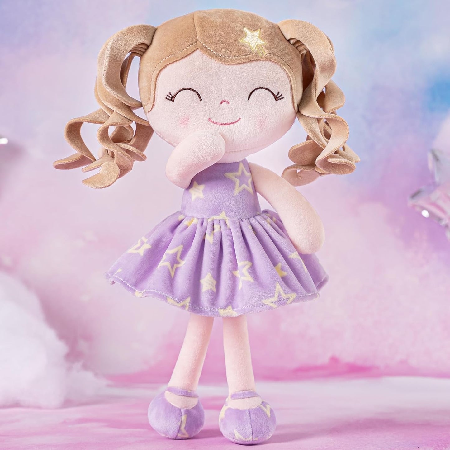 Gloveleya Baby Dolls Soft Snuggly First Baby Girl Gifts Soft Doll For Girls With Star Printed Purple Dress 12Inches Galaxy Serie