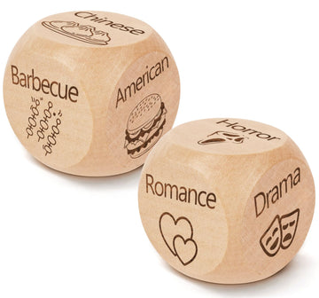 JCHCAMRY 2 Pcs Engraved Wooden Date Night Food Movie Decision Dice Decider,Valentines Day Date Night Gifts for Husband Wife Boyf
