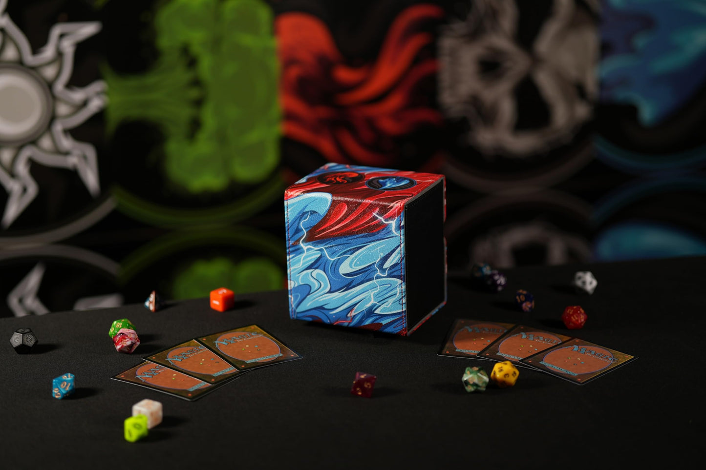 Ai protective covering MTG Commander 100+ Card Custom Art Deck Box With Storage (Red/Blue)