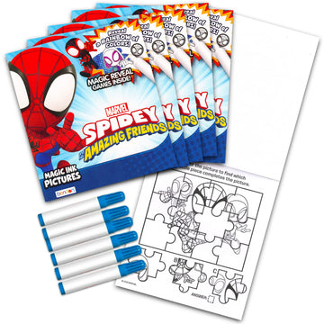 Spidey and His Amazing Friends Imagine Ink Coloring Book Set - 6 Pack No-Mess Magic Ink Books, Stickers and Door Hanger (Spidey