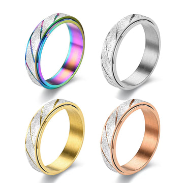 SHOLLY Anxiety Rings Fidget for Women Stress Relief Spinner Teen Girls 4Pcs 6MM Titanium Steel Size 5-11 (6mm 4pcs/ Frosted+Diag