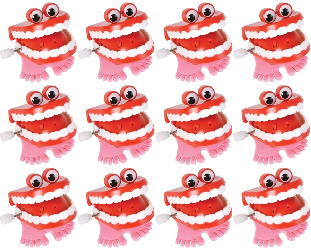 Happy Deals ~ Wind Up Chatter Teeth With Eyes | 12 Pack | 1.75 Inch Chattering Walking Toys