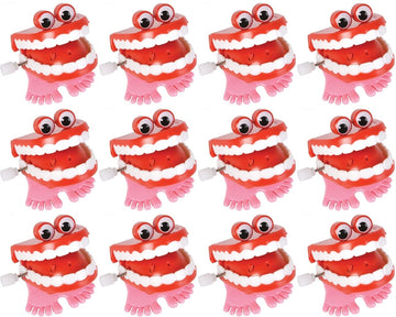Happy Deals ~ Wind Up Chatter Teeth With Eyes | 12 Pack | 1.75 Inch Chattering Walking Toys
