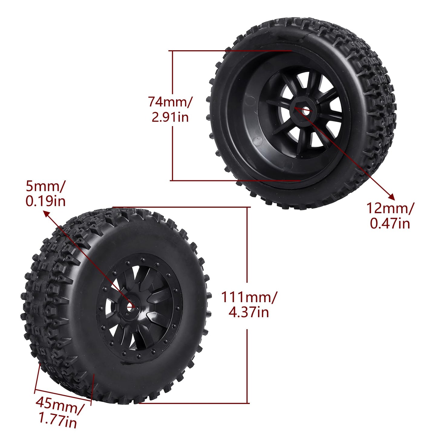 GoHobby Pre-Glued RC SC Tires Wheels for Traxxas Slash 2WD Vxl 4x4 Redcat Blackout XTE TR10, Losi 22S SCT RC Short Course Truck