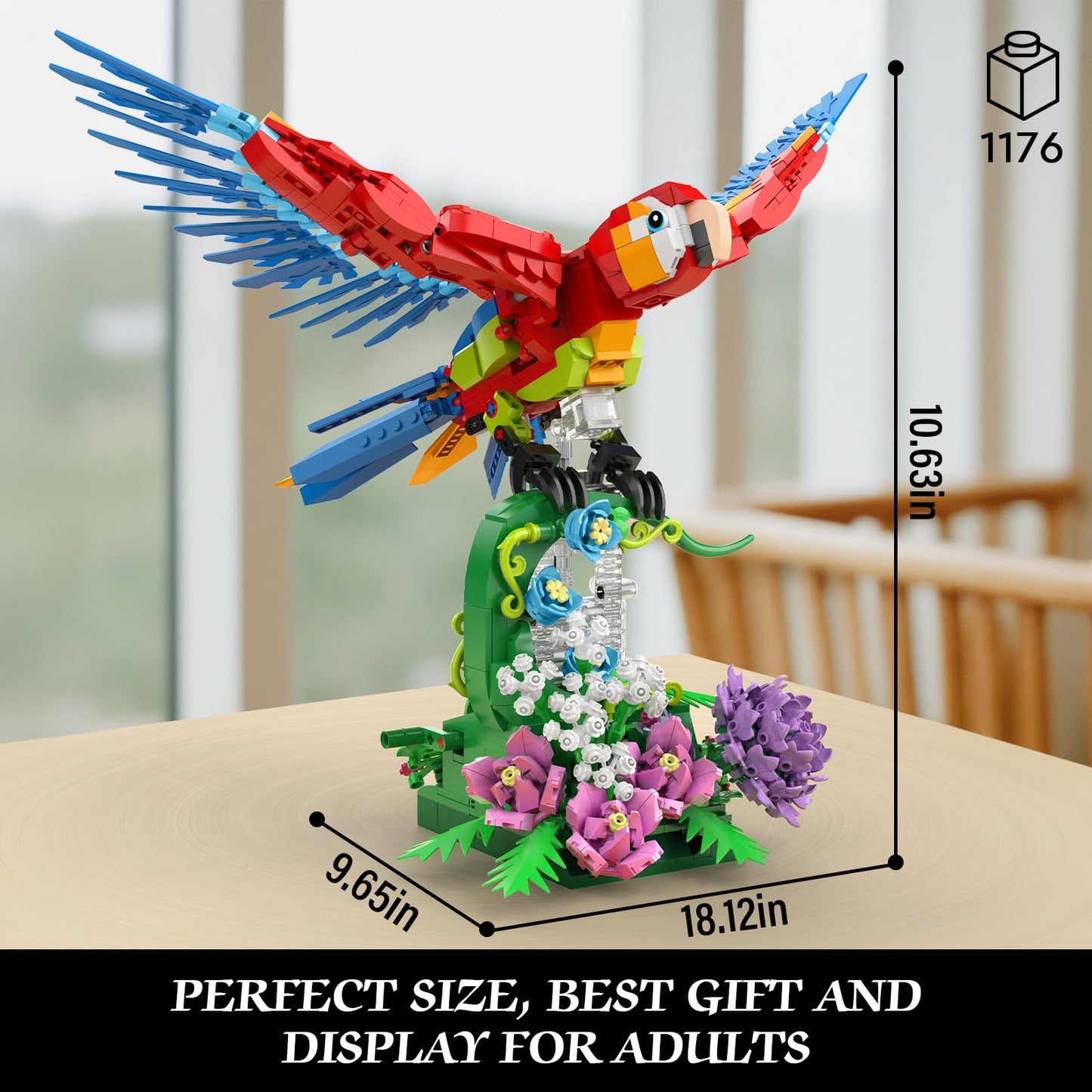 Vziimo Parrot Floral Building Set, Moc Flower And Parrot Collectible Table Art Kit, Creator 2 In 1 Animals Bird Ideas Gifts Toys For Adults And Kids Age 12+ (1176 Pcs)