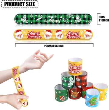 FOIMAS 48pcs Christmas Slap Bracelets,Xmas Santa Reindeer Snap Bracelet Wristband for Kids Christmas Stocking Stuffer Bag Filler