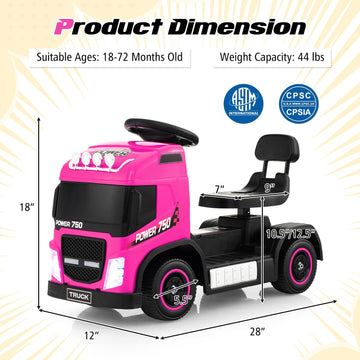Honey Joy Electric Ride On Push Car, 6V Foot-To-Floor Push Cars For Toddlers, Lights, Music, Adjustable Height, Battery Powered Ride On Truck For Kids, Gift For Toddlers Boys Girls, Pink
