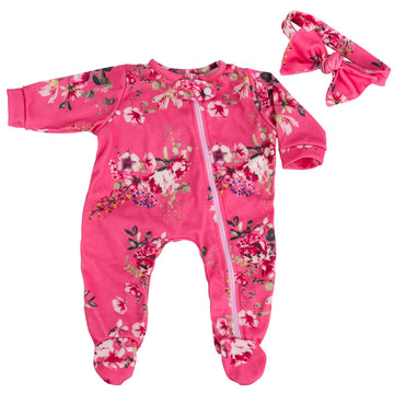 Aori Lifelike Reborn Baby Dolls Clothes 20 Inch Pink Floral Jumpsuits Set For 17-20 Inch Newborn Girl Doll