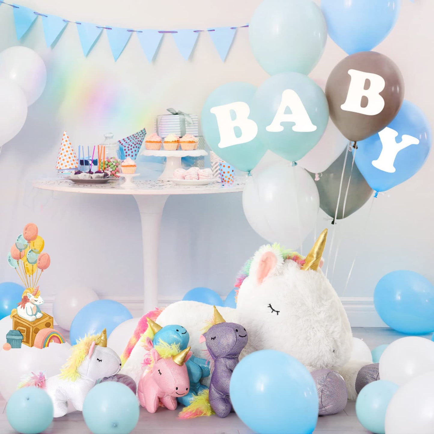 DOLDOA 22 Unicorn Stuffed Animal for Girls, Mommy Stuffed Unicorn with 4 Baby Unicorns, Cute Plush Unicorn Plush Toy for Kids