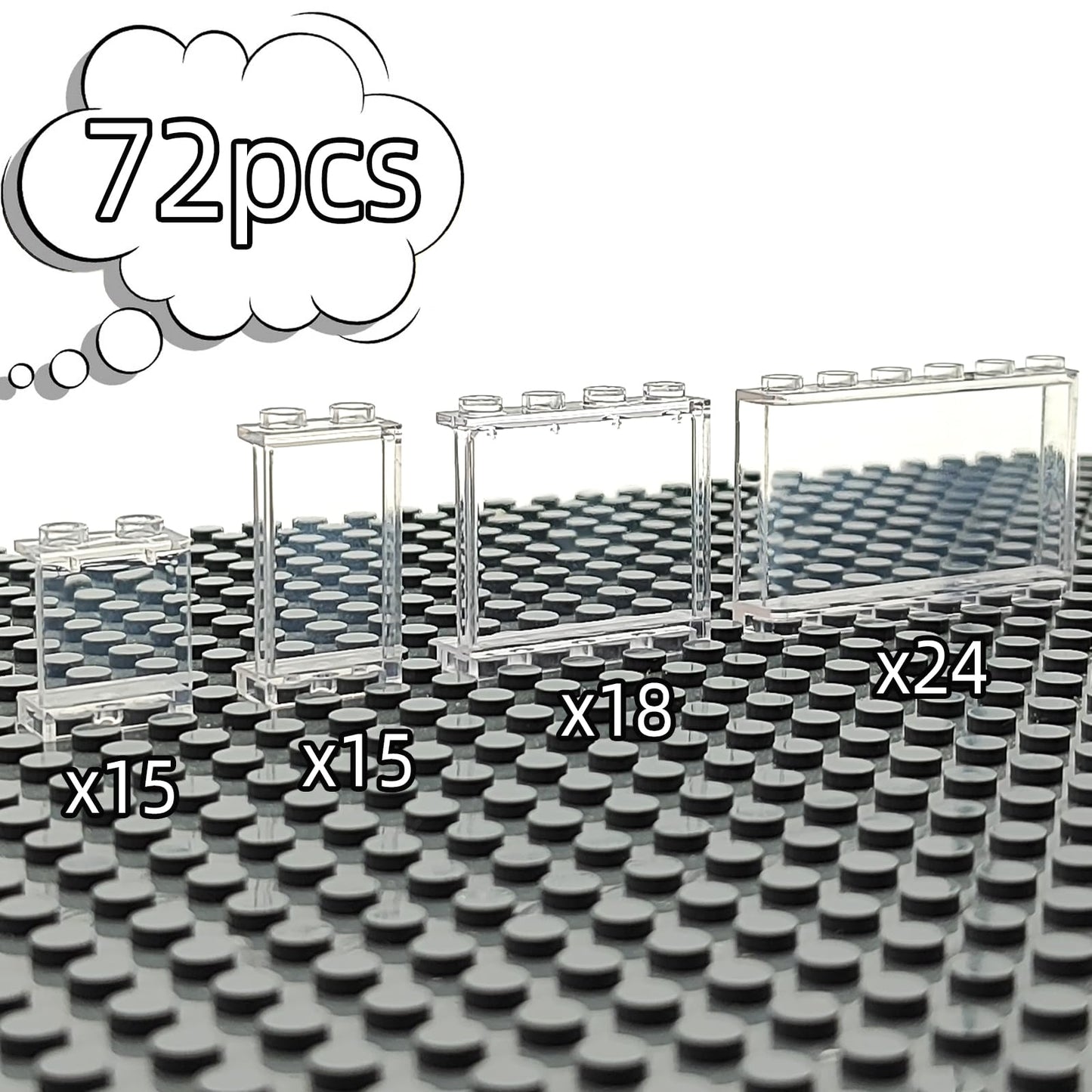 Zhx 72Pcs Clear Transparent Window House Building Brick Toy Classic Flat Plates Pieces And Parts Block Compatible With Major Brands (White Mix)