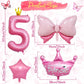 5Th Birthday Decorations For Girls, Pink 5Th Birthday Balloon Set With 40 Inch Pink Number 5, Large Helium Foil Mylar Crown Balloon, Pink Bow Foil Balloons For Baby Girl Daughter First Birthday Party