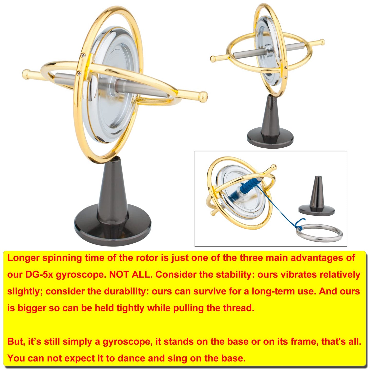 DjuiinoStar Heavy Duty Gyroscope (CNC Machined Solid Steel Rotor): Stable&Robust (Pass 2nd Floor Drop Test); Long Spin Time (More Tricks); enhanced Fidget Toy  Magic Anti-Gravity Gear DG-5PROLite-03