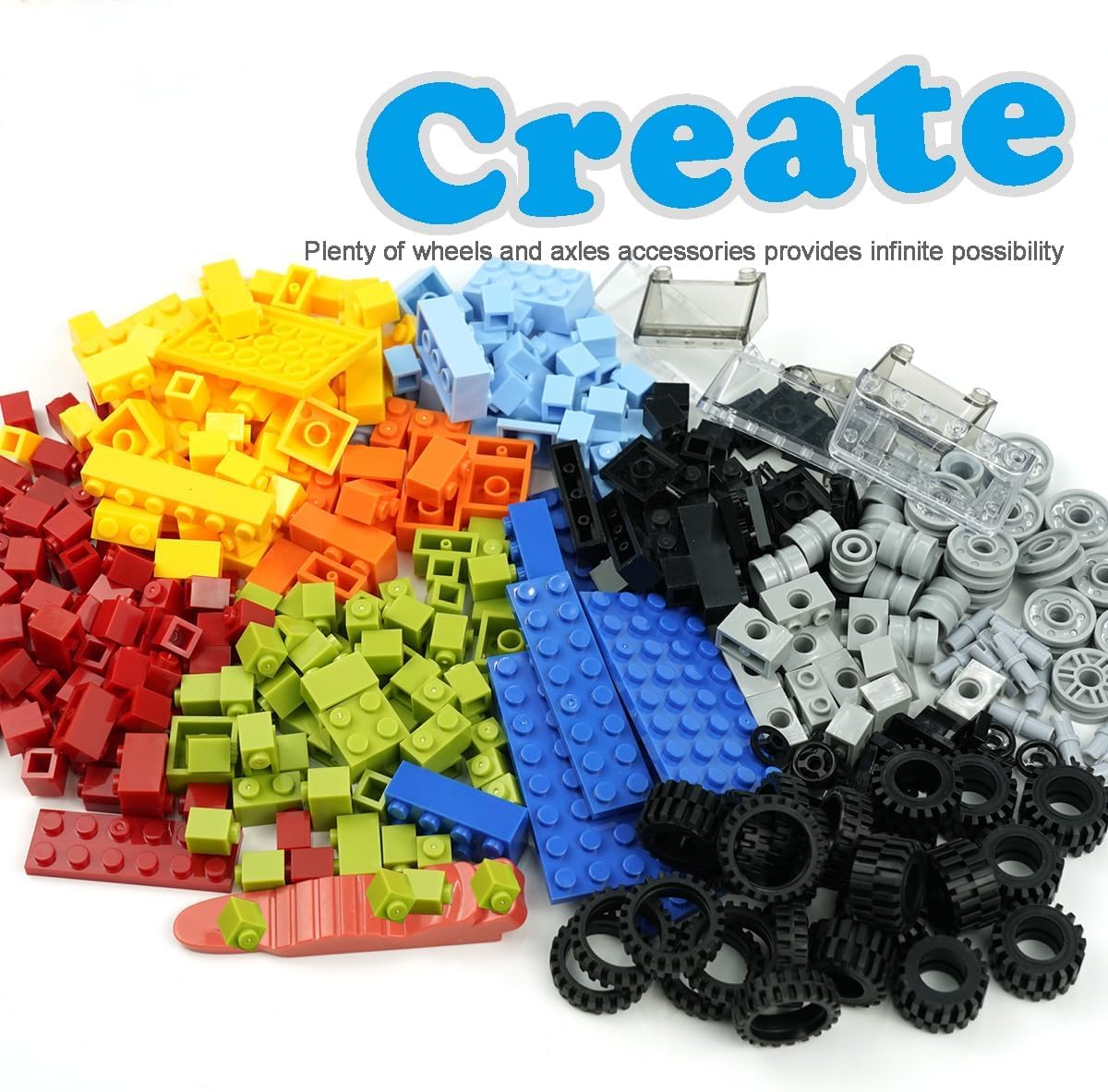 Classic Bricks Wheels And Axles Sets, Over 400Pcs Car Parts And Pieces Tires, Educational Building Kits Toys