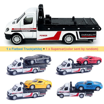 Flatbed Truck Toy Rescue Tow Truck Transport Trailer Car Carrier Metal Diecast Pull Back Vehicles 2 in 1 Vehicle Playset Toy Tru