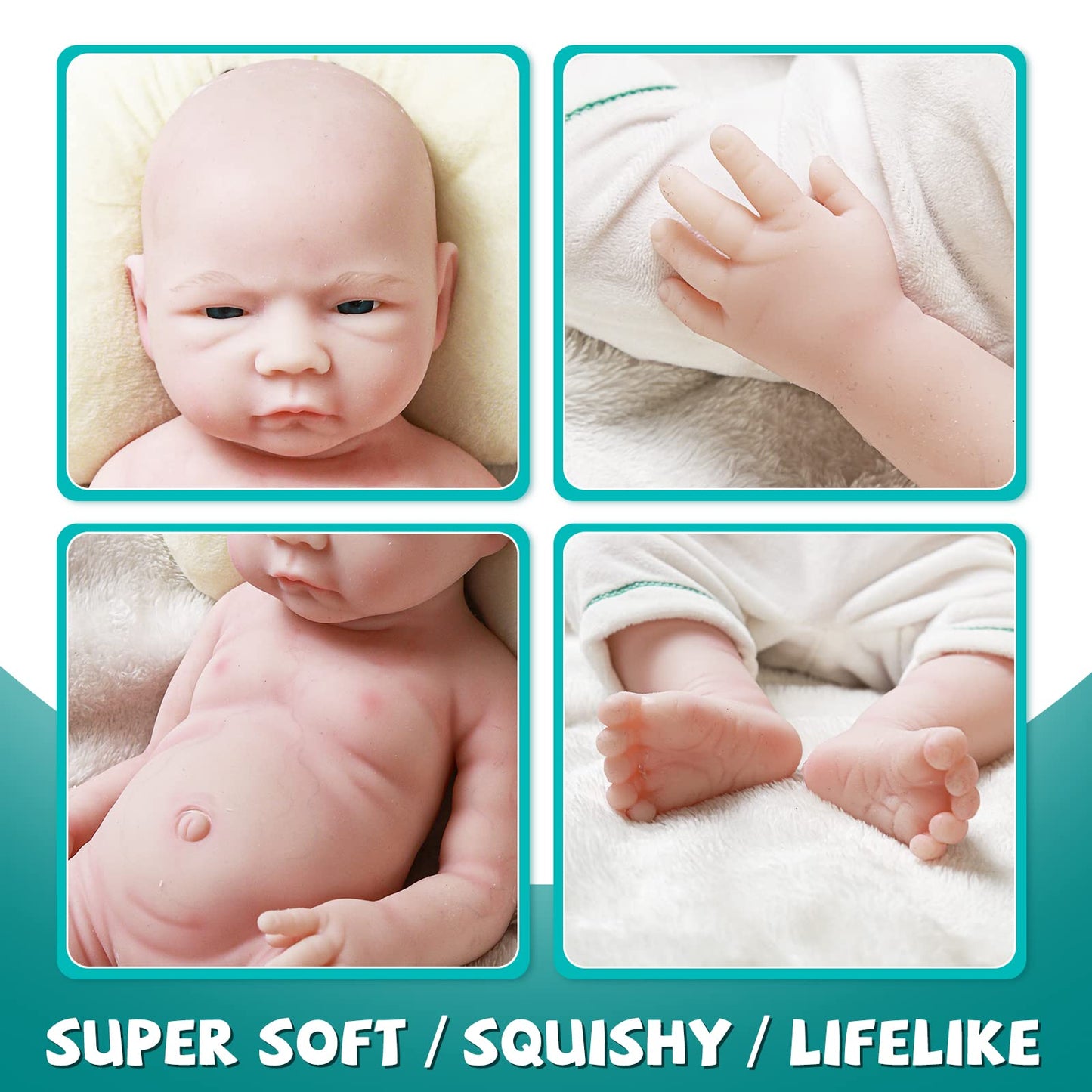 Aisite Full Silicone Baby Boy - 18 Inch Platinum Silicone Realistic Reborn Baby Dolls With Eyes Opened, Christmas And Birthday Gifts For 3+