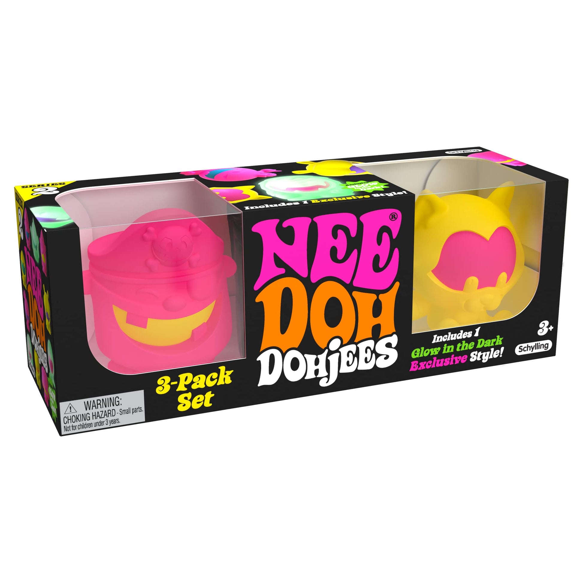 Schylling NeeDoh Dohjee - Sensory Squeeze Toy - Satisfying Dough Filling - 2 Tall - Color May Vary (Pack of 3)