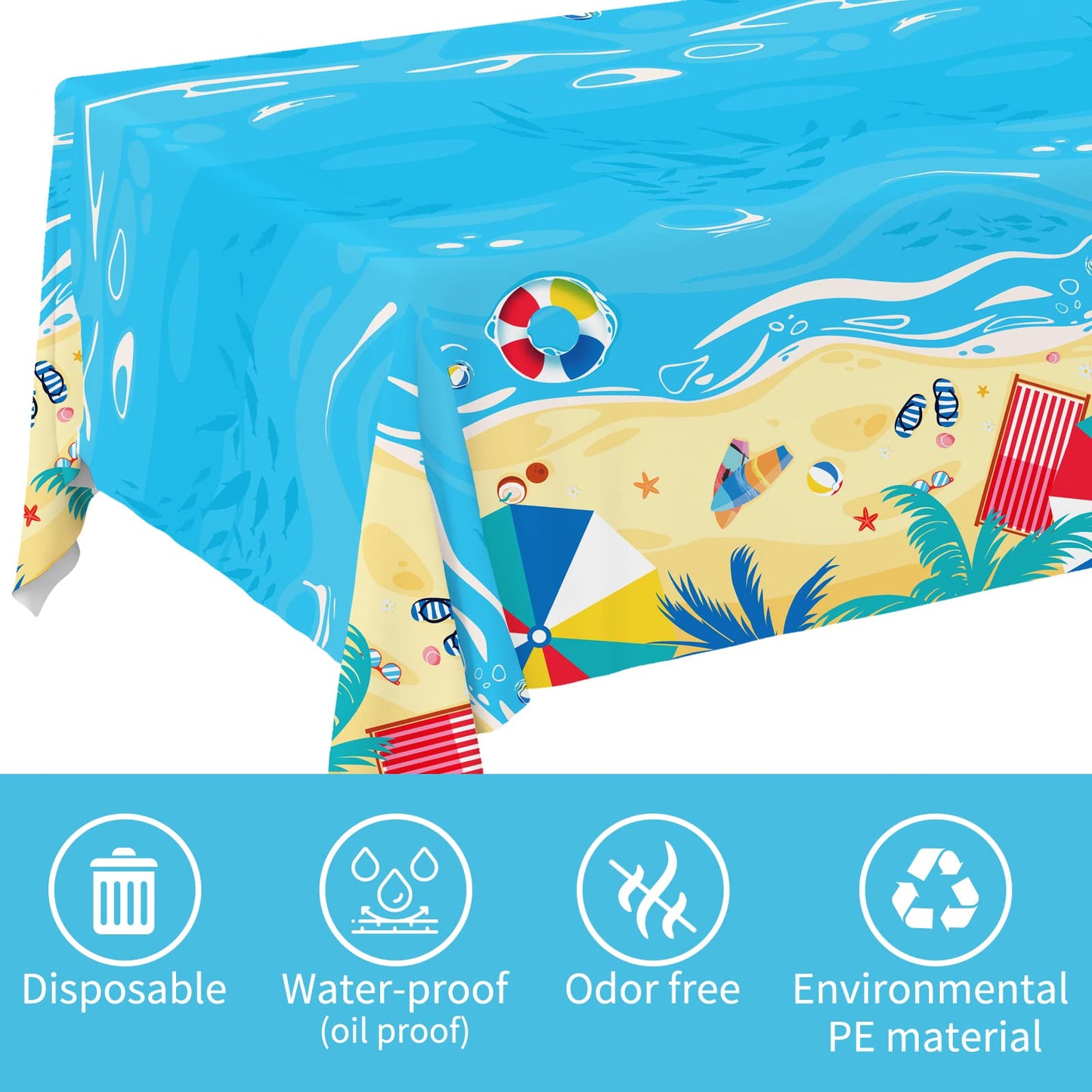 Beach Theme Party Supplies Summer Pool Disposable Tablecloth Plastic Waterproof Table Cover for Hawaiian Party Birthday Decorati