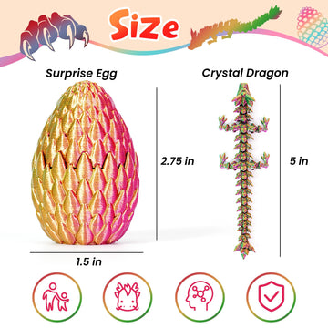 Shuwnd 4Pc 3D Printed Dragon In Egg,Dragon Eggs With Dragon Inside,Mini Articulated Crystal Dragon Fidget Toys,Mystery Dragon Egg Fidget Toy,3D Printed Animals Toy Set (4Pc-C)