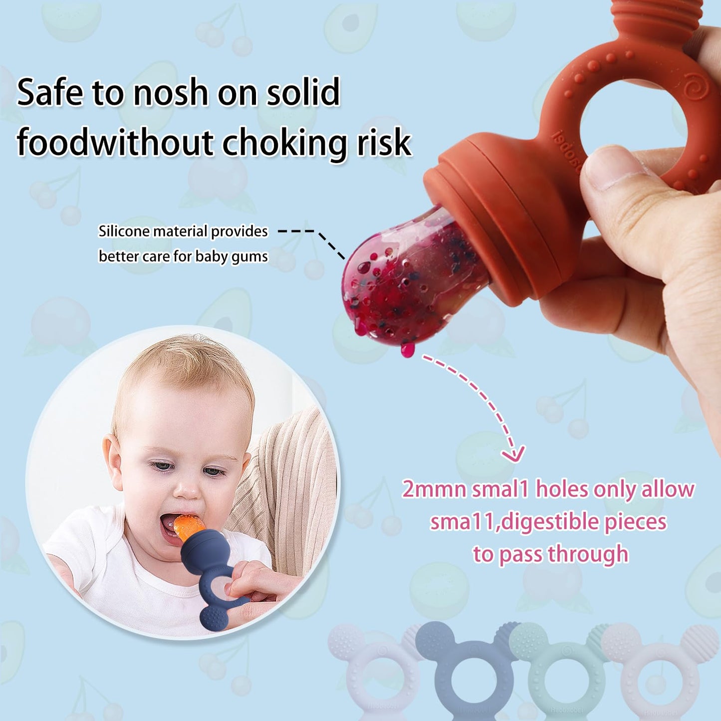 Haobaobei Baby Fruit Feeder, Frozen Teething Toys, Teether Pacifier With 3 Extra Teats, Infant Eating Essentials, Bpa Free Baby