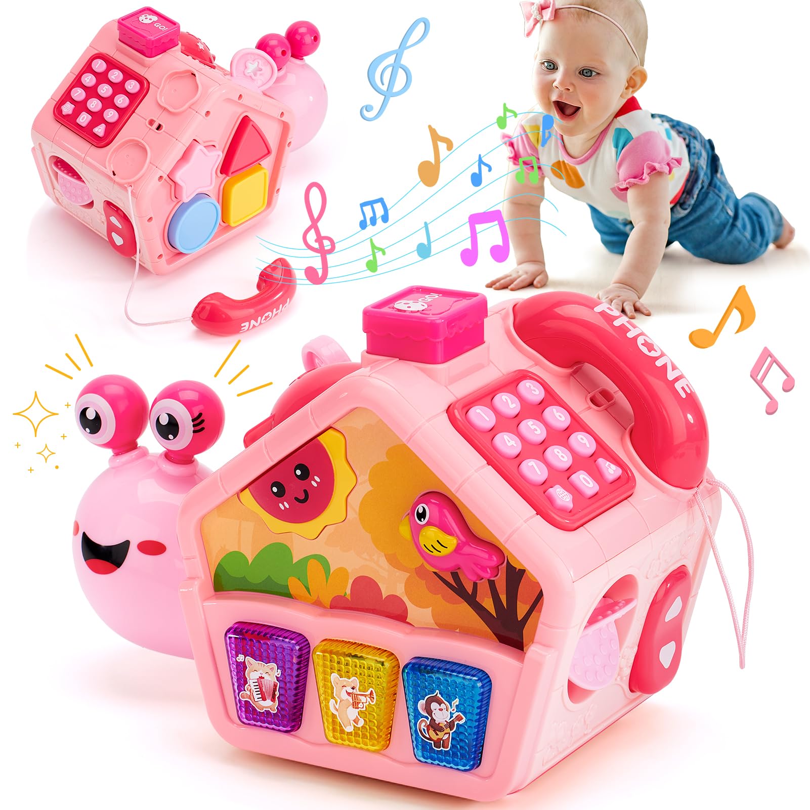 Hahaland Baby Toys 6-12 Months, Musical Crawling Toys 6-18 Month Snail Toys For 1 Year Old Girl Gifts,Educational Toddler Toys Age 1-2 Busy Activity Cube, 1St Birthday Girl Gifts Toddler Gifts