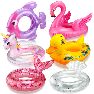 Relaxgiant 6 Pcs Inflatable Pool Float Animal Pool Float Swim Tube Ring Ride On Beach Floaties For Summer Beach Lake(Duck, Flami