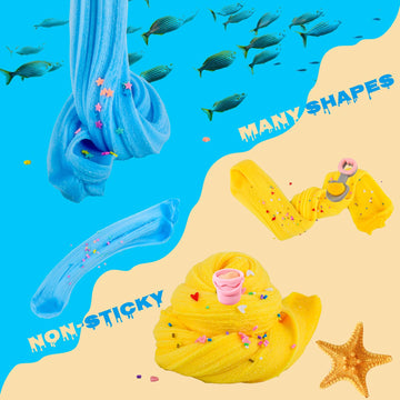 2 Pack Cloud Slime With Beach And Ocean Theme,New Add-Ins Sand Pail & Shovel,Large-Capacity Slime,Super Soft,Scented Diy Slime,S