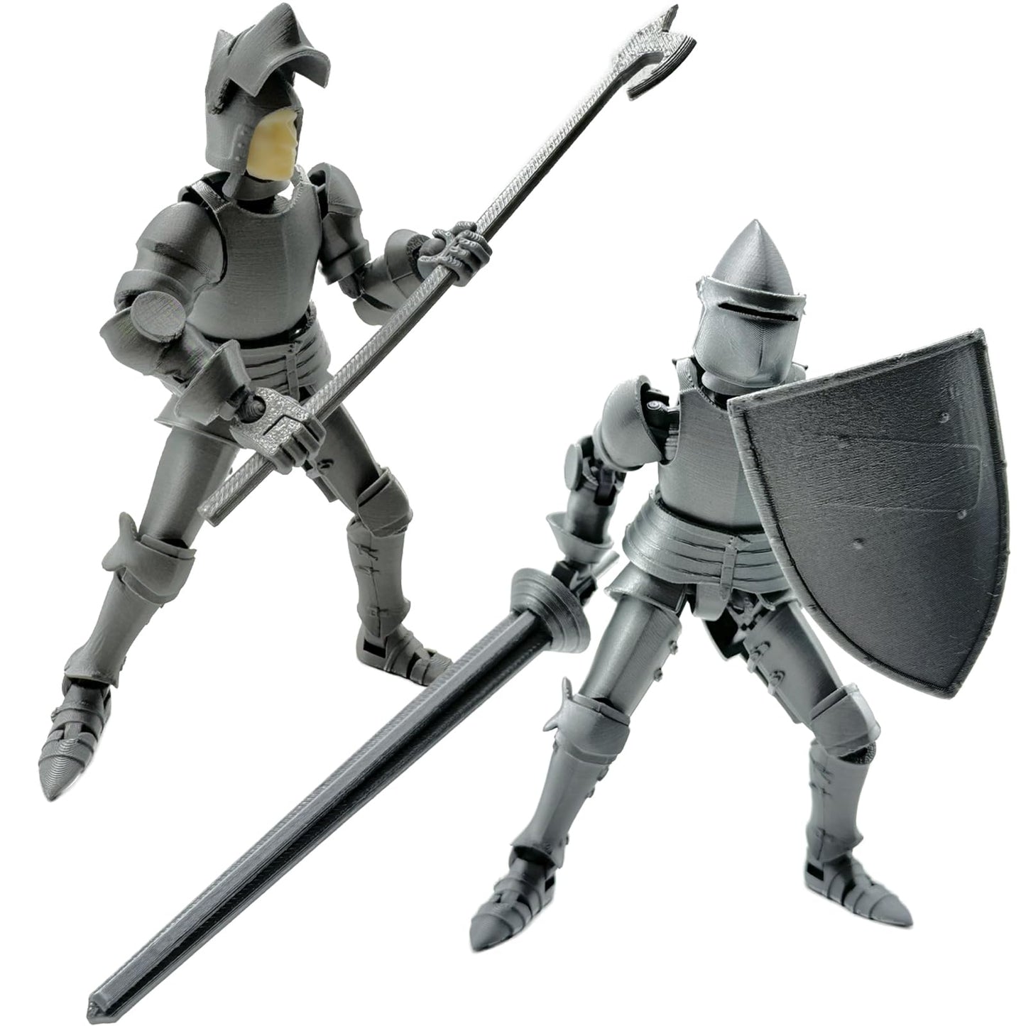 enttgo Fine 3D Printed 8.95-inch Medieval Knight T13 Figure, Full Body Mechanical Movable Toy, Metallic Silver Craft Toy, Table