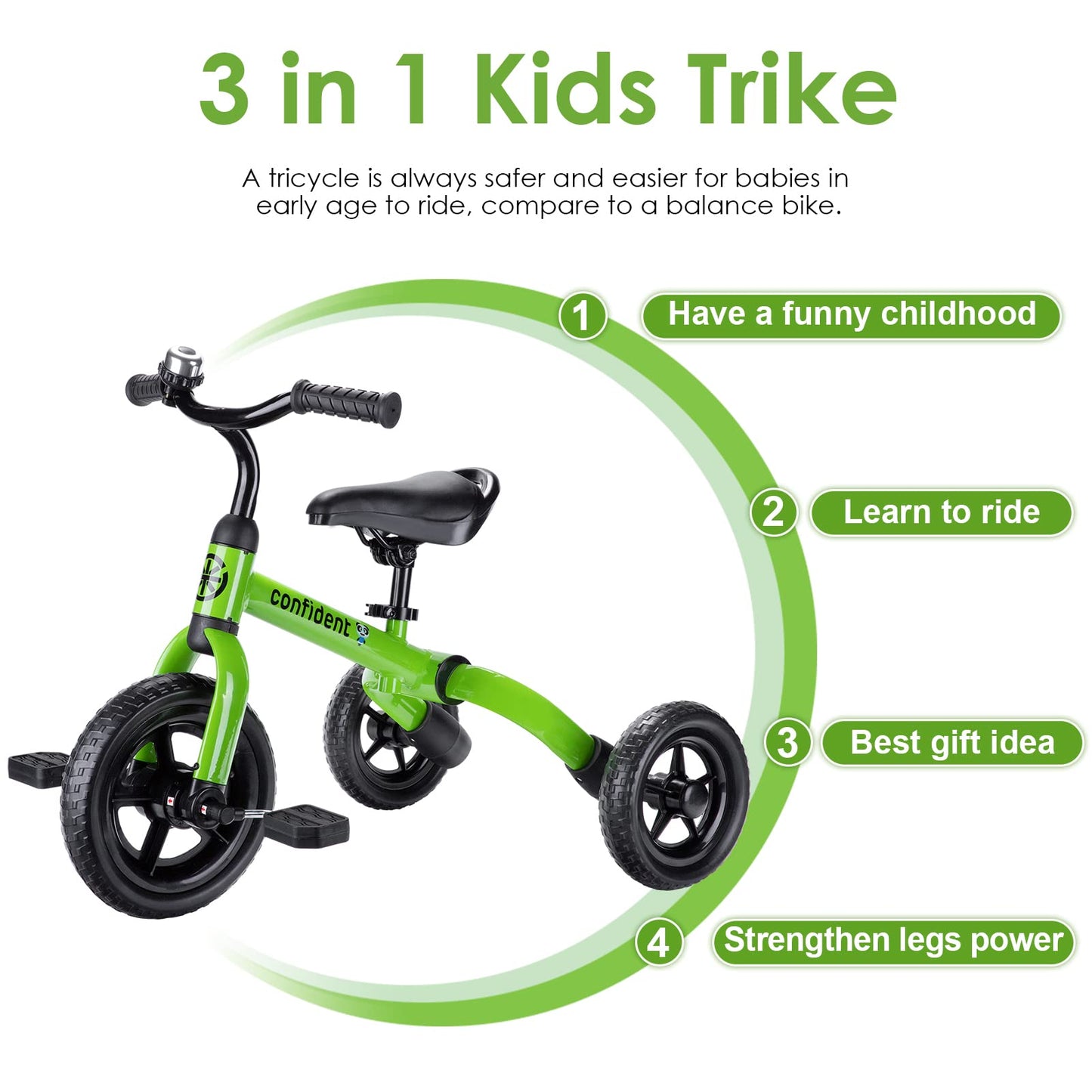 Ygjt 3 In 1 Tricycle For Toddlers Age 2 3 4 Year Old, Folding Kids Bikes With Adjustable Seat And Removable Pedal, Ride-On Toys