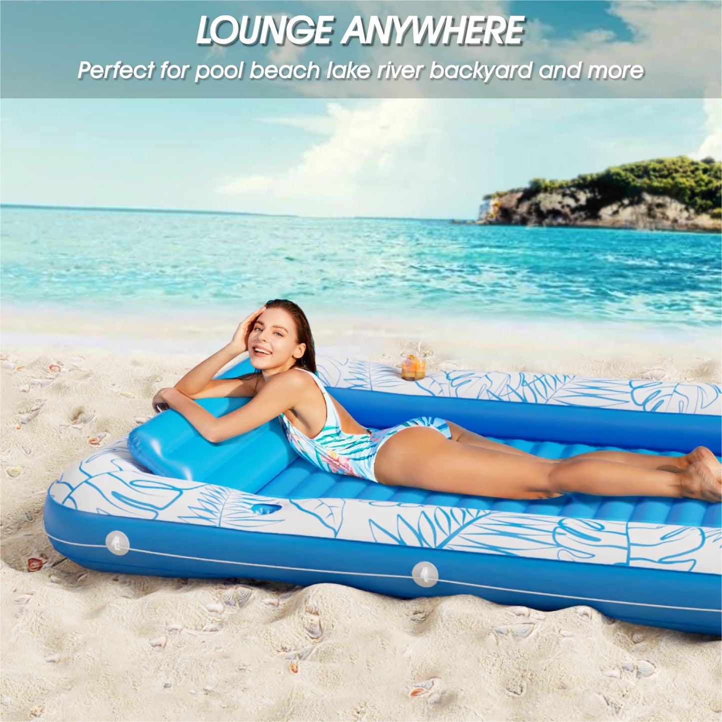 Jasonwell Inflatable Tanning Pool Lounger Float 4 in 1 Sun Tan Tub Sunbathing Lounge Raft Floatie Toys Water Filled Bed Mat Pad for Kids mature-themed Blow Up Kiddie Ball Pit Pool (XL)