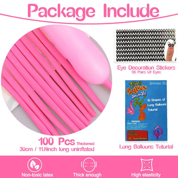 260 Balloons Pink, Thickened 100 Pack Long Balloons Twisting Skinny Magic Balloons For Balloon Arch Animals Clown Kids Birthdays
