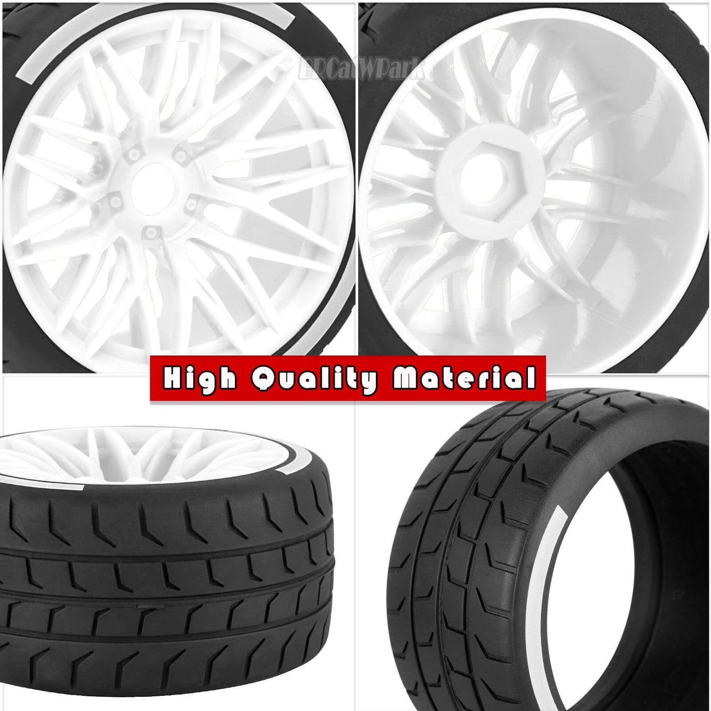 BRCatWPark RC Wheels and Tires for 1/7 Felony 6S BLX,RC Highway Wheel Rubber Tires,4PCS RC Drift Car Highway Tires Road Soft Tir